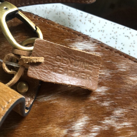 Jane Marie Bags Nwt Tan Leather Bag With Cowhide Flap Poshmark